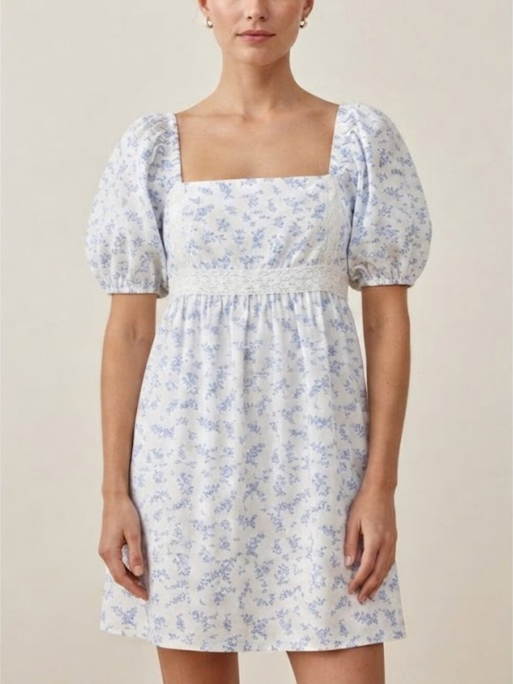Light Blue Floral Baby Doll Mini Dress